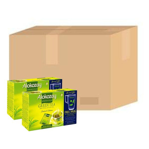 Alokozay Green Tea 100 Tea Bags + Mug x 12